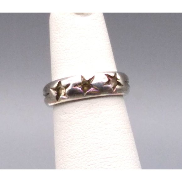 Vintage Star Set Clear Spinel Band Ring, Sterling Silver Trilogy Wedding Band - Picture 1 of 6